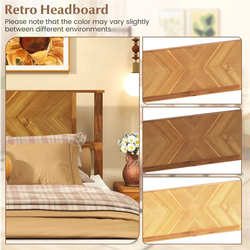 Eletriclife Twin/Full/Queen Size Acacia Wood Platform Bed Frame with Headboard & Under-Bed Space