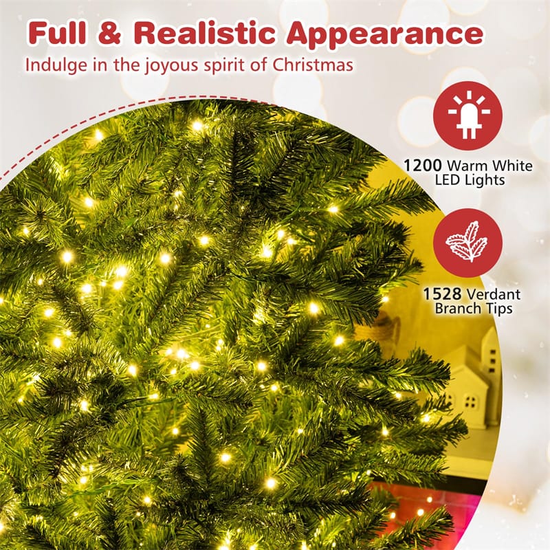 6/7/8FT Pre-Lit Artificial Christmas Tree Hinged with Remote Control & Warm White LED Lights for Holiday Decor