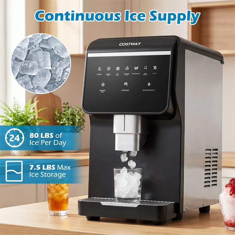 Eletriclife 80 LBS/Day Nugget Ice Maker Countertop Self-Dispensing Chewable Pellet Ice Machine