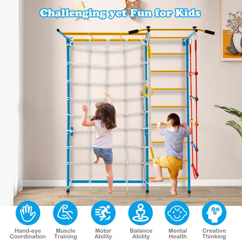 Eletriclife 7 In 1 Kids Indoor Gym Playground Swedish Wall Ladder