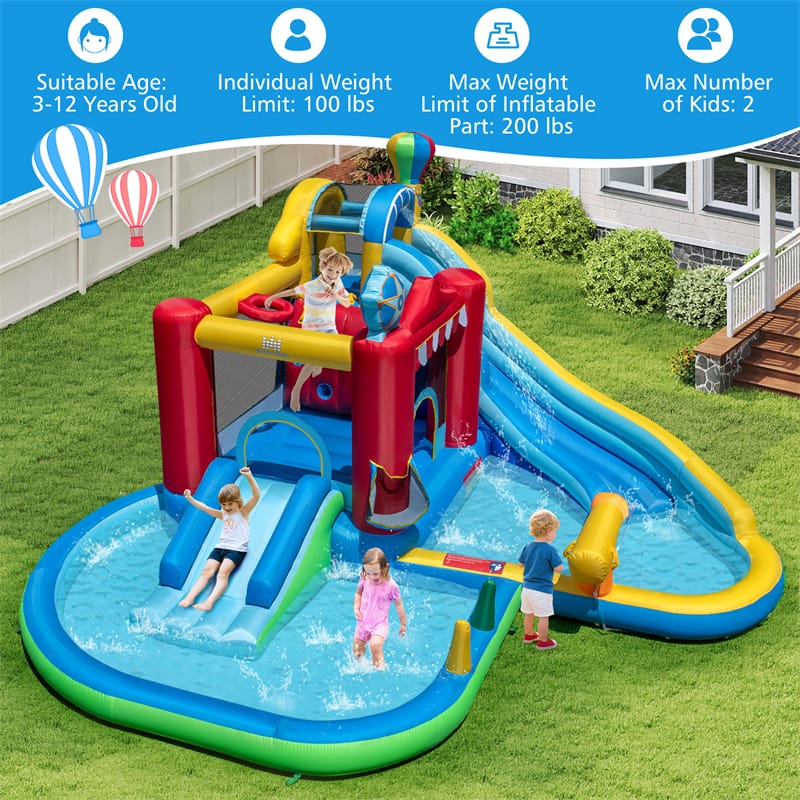 Eletriclife 8-in-1 Inflatable Water Slide Park & Wet Dry Combo Bounce House with Splash Pool