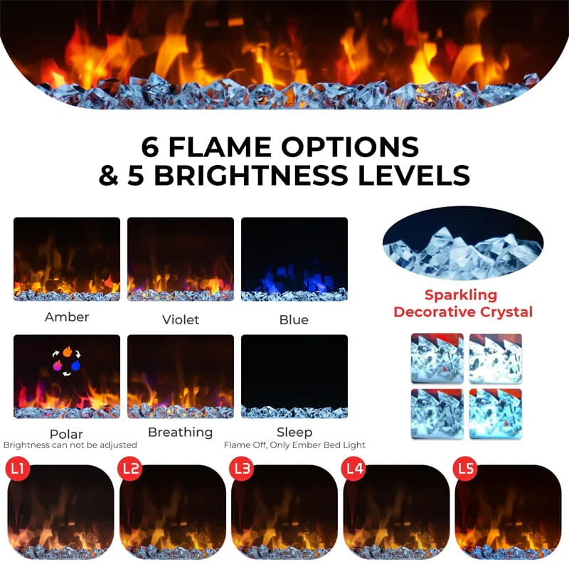 Eletriclife 23" Infrared Quartz Electric Fireplace Insert 1500W Recessed Heater with Remote Control