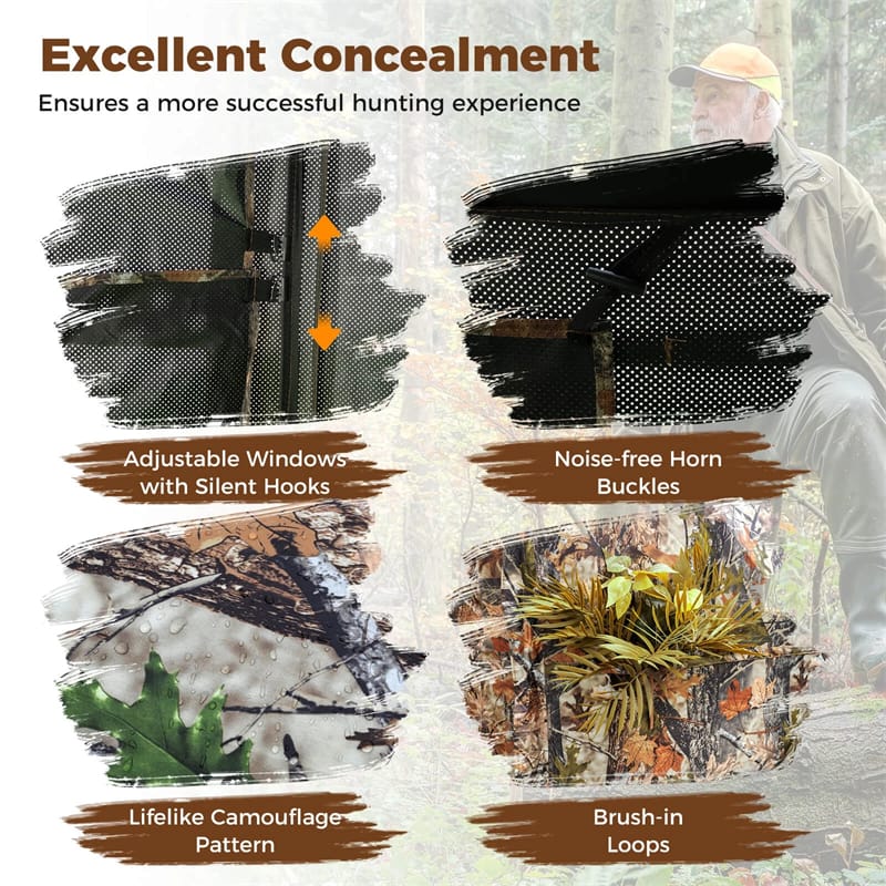 Eletriclife 2-6 Person Hunting Blind Double One-Way See-Through Pop-Up Ground Blind for Deer & Turkey Hunting