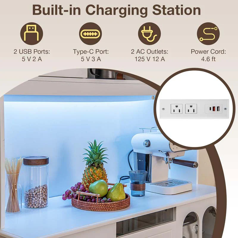Eletriclife 73 Inch Kitchen Pantry Storage Cabinet Freestanding Buffet Cabinet with LED Lights