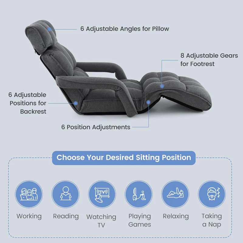 Eletriclife 6-Position Adjustable Floor Chair with Adjustable Armrests and Footrest