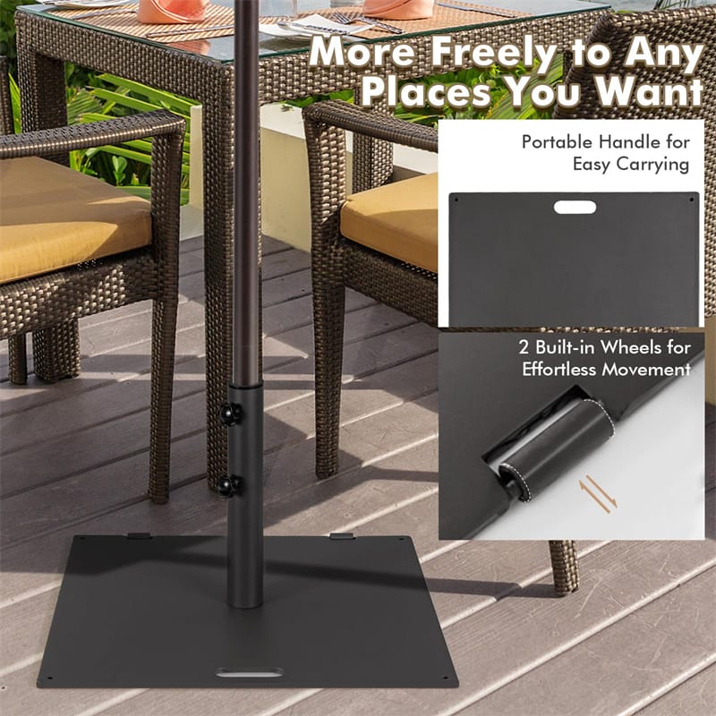Eletriclife 50 lbs Patio Umbrella Base Stand 24" Square Steel Umbrella Weight with Wheels