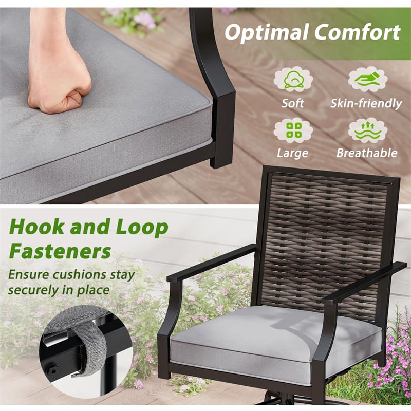 Eletriclife Outdoor PE Wicker Swivel Bar Stools Set of 2 Metal Frame with Back & Cushions