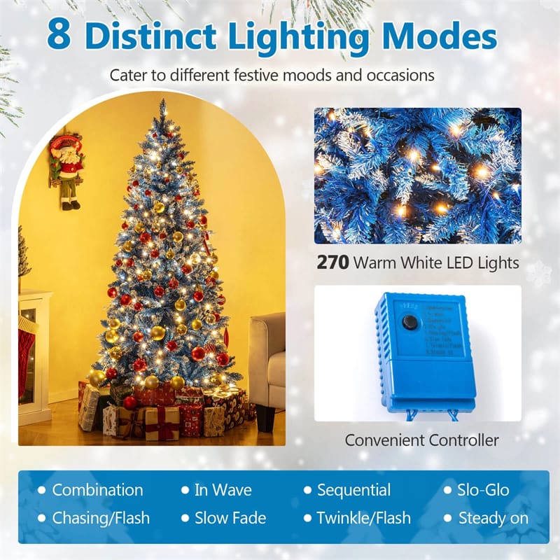 Eletriclife 6 FT Pre-Lit Christmas Tree Blue Hinged with 767 Frosted PVC Tips, 270 Warm White LED Lights, 8 Modes & Folding Stand for Holiday Decor