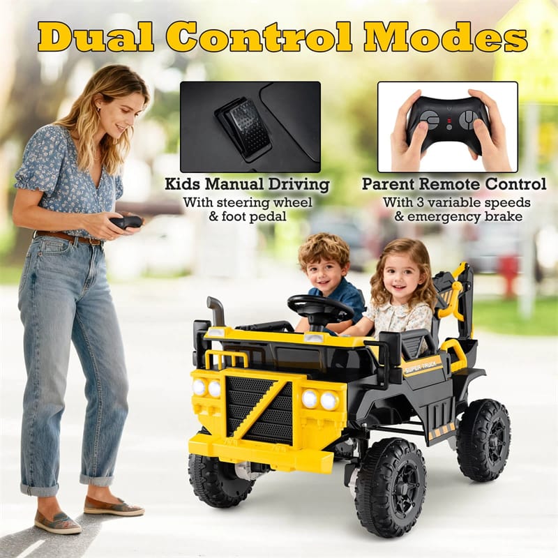 Eletriclife 24V Ride-On Excavator 4WD Electric Construction Truck with Remote Control for Kids Ages 3