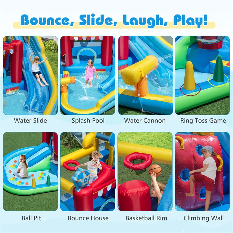 Eletriclife 8-in-1 Inflatable Water Slide Park & Wet Dry Combo Bounce House with Splash Pool