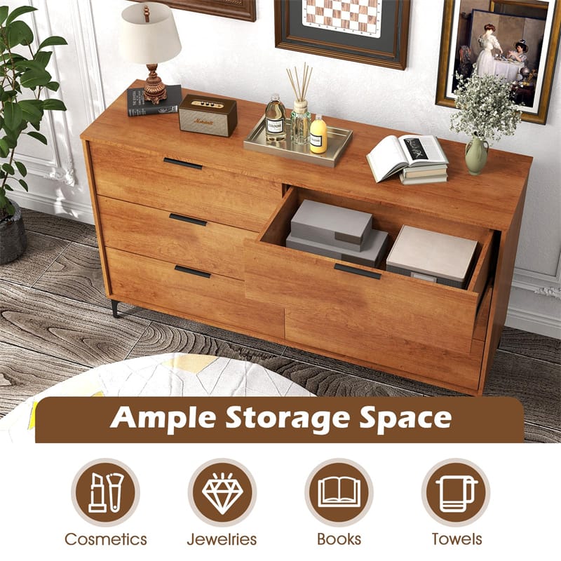 Eetriclife Mid-Century Modern 6-Drawer Dresser with Anti-Tip Interlock System