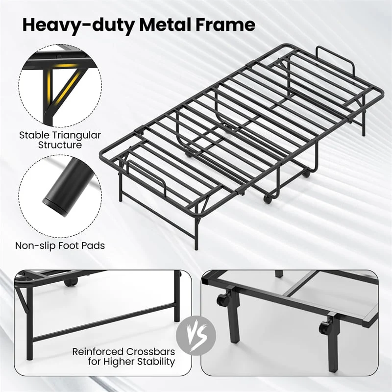 Eletriclife Twin Size Rollaway Folding Guest Bed with Memory Foam Mattress for Small Spaces