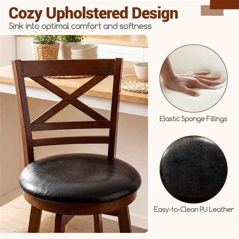 Eletriclife Set of 2 Swivel Counter Height Bar Stools 25" Rubber Wood Barstools with High Back