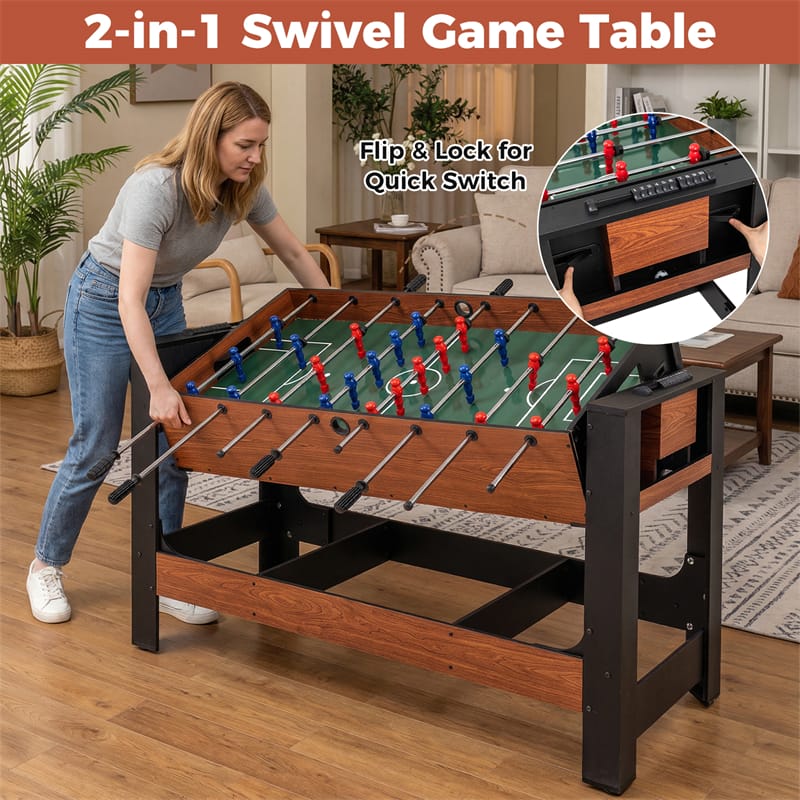 Eletriclife 2-in-1 Swivel Game Table 54" Full Size Foosball & Pool Combo Table for Indoor Arcade Game Room