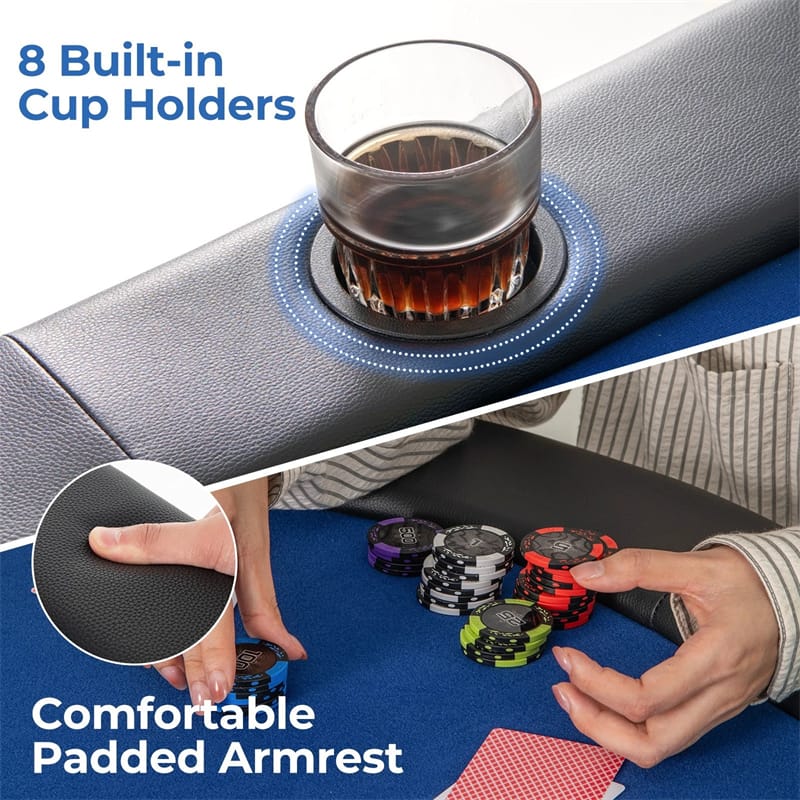 Eletriclife 72" Foldable 8-Player Poker Table with Comfy Armrests & 8 Cup Holders for Texas Holdem Blackjack