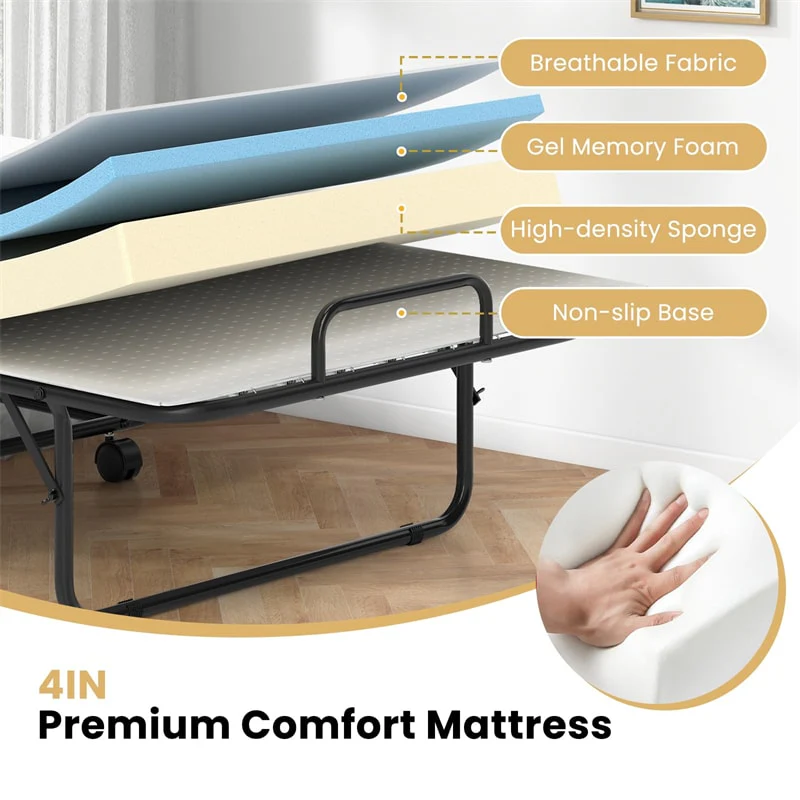 Eletriclife Cot Size Rollaway Guest Bed 75"x31" Folding Bed with Memory Foam Mattress
