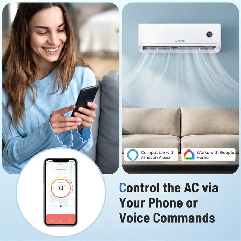 Eletriclife 24000 BTU 18.1 SEER2 208-230V Wifi Smart Mini Split Air Conditioner & 2 Ton Heat Pump System Works with Alexa