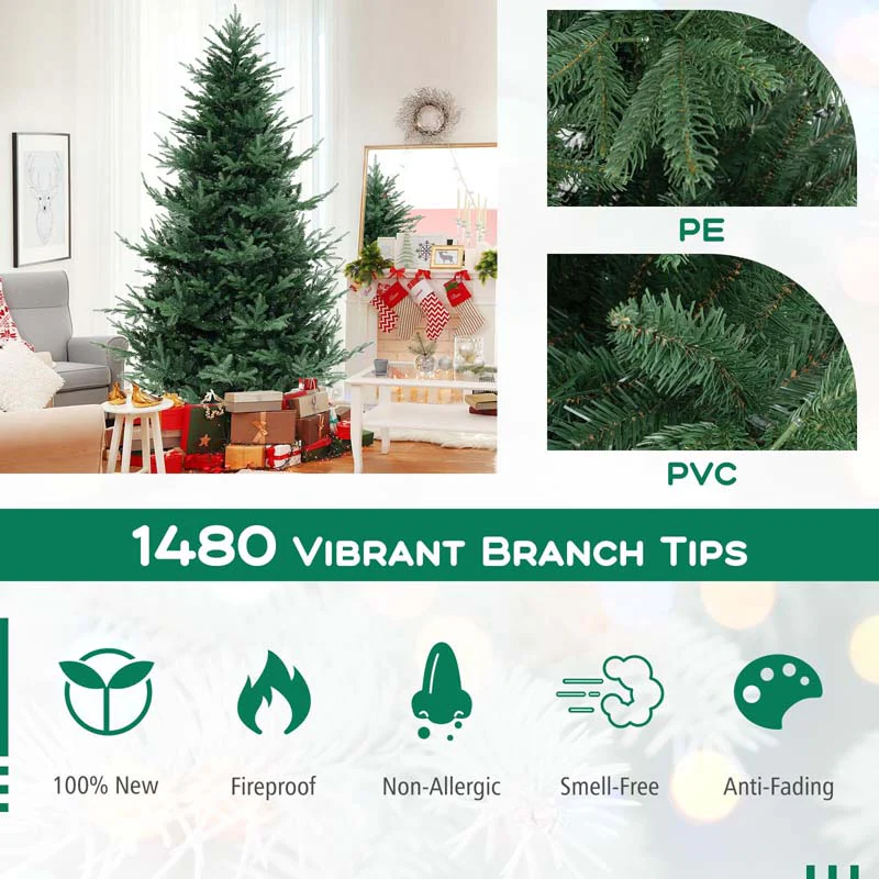 Eletriclife 6/7/8 Feet Pre-Lit Artificial Christmas Tree with Warm White LED Lights and Branch Tips