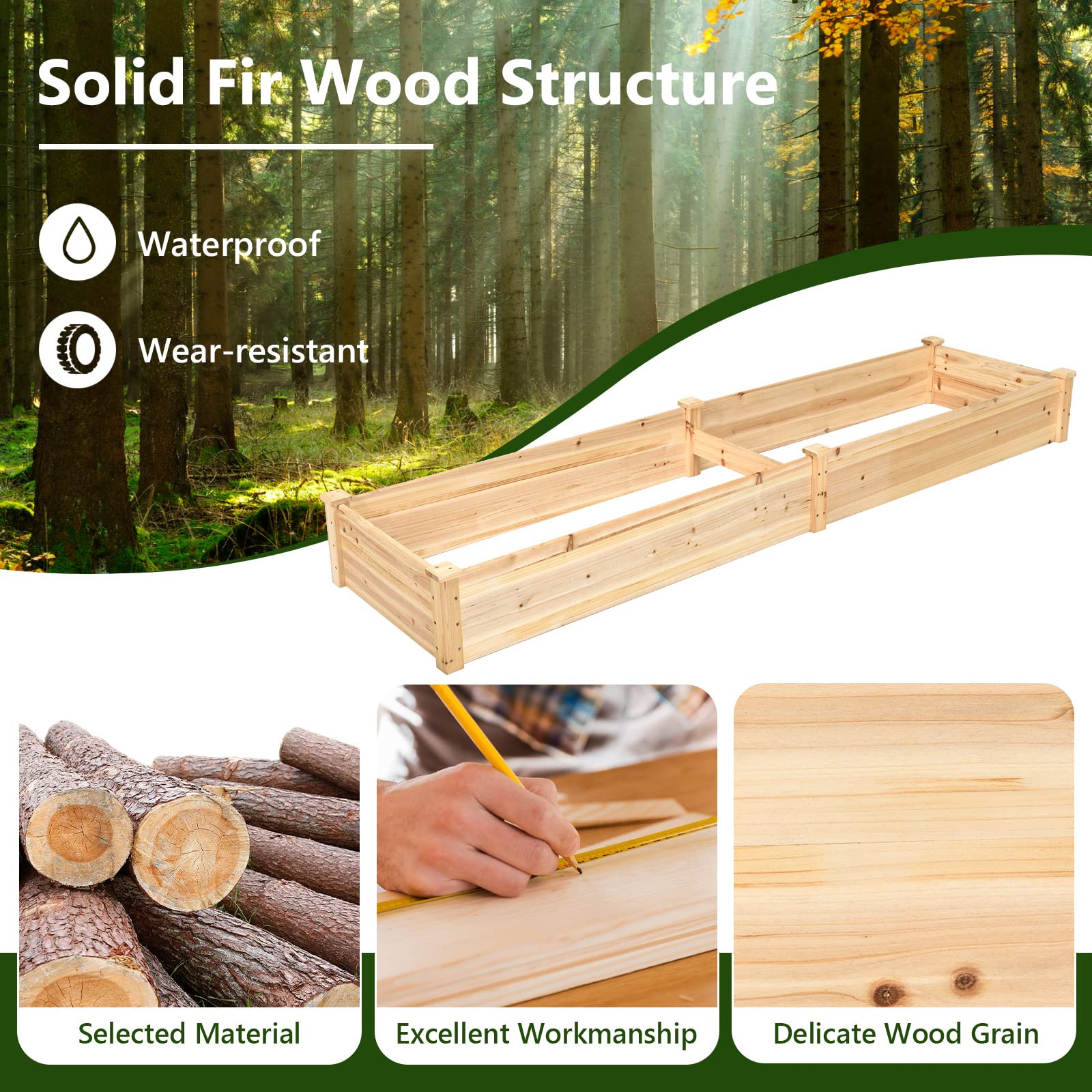 Eletriclife Natural Raised Garden Bed Elevated Planter Box with Open Bottom