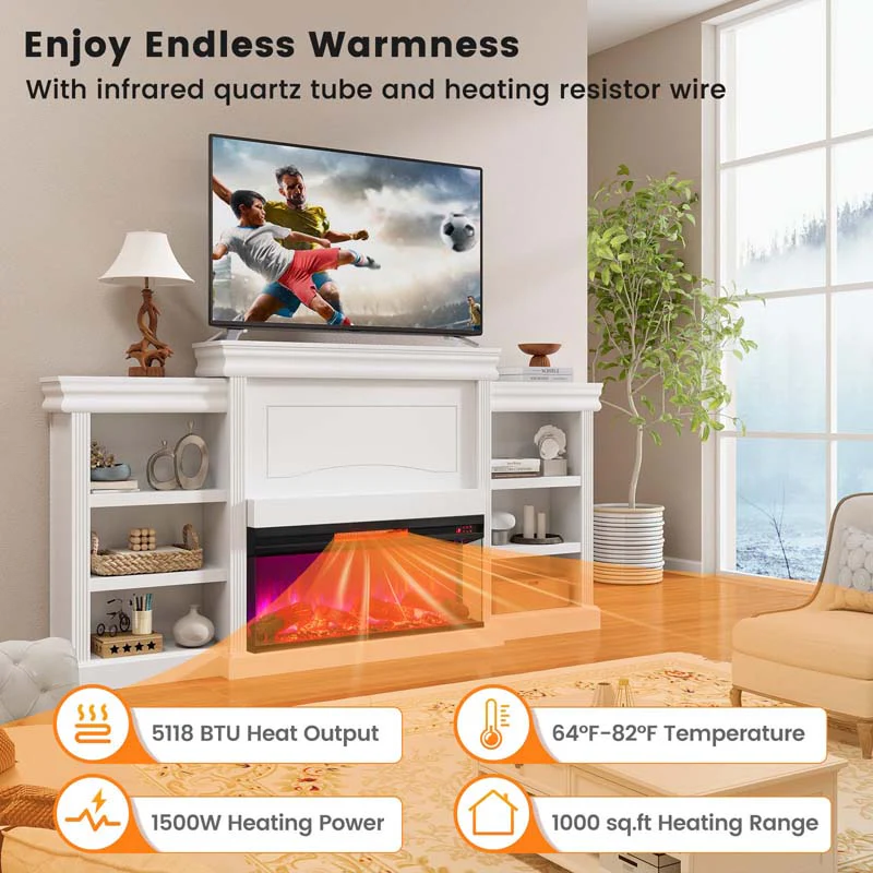 Eletriclife 36 Inch 3-Sided 1500W Electric Fireplace with 7-Color Flame