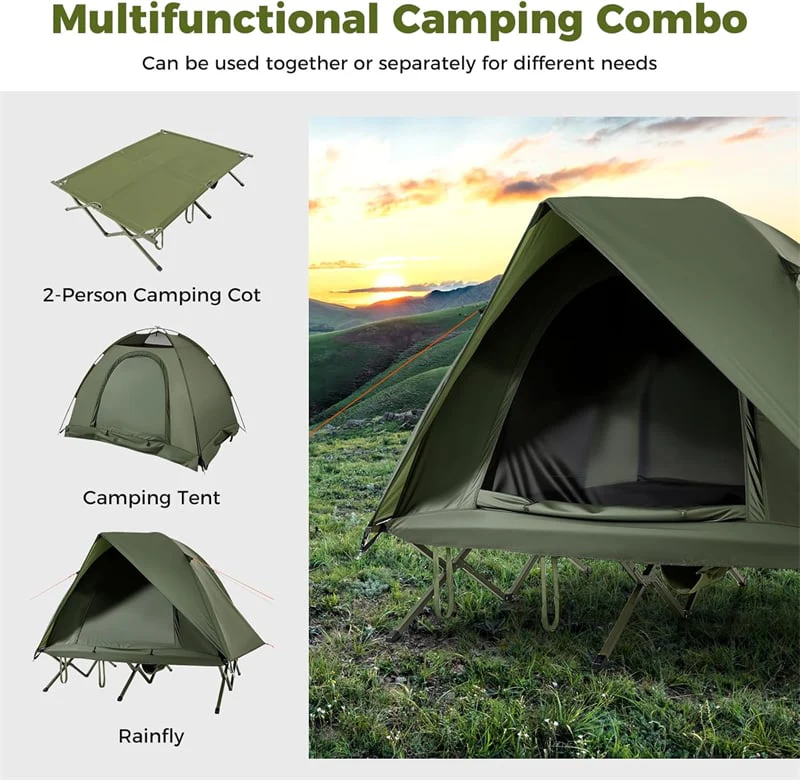 Eletriclife 2-Person Camping Cot Tent Combo 3-in-1 Folding Off-Ground Elevated Cot Bed with Pop Up Shelter for Outdoor Hiking