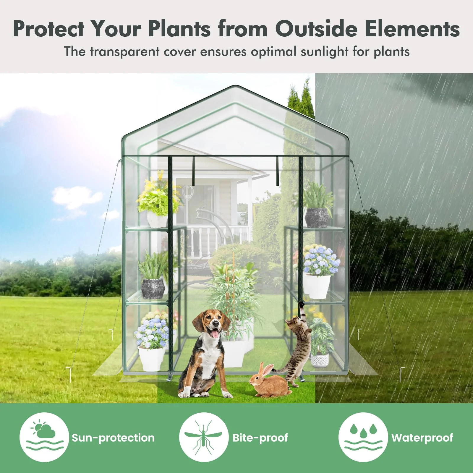 Eletriclife Walk-in Greenhouse with 3 Tiers 4 Shelves, PVC Cover, Roll-up Zippered Door