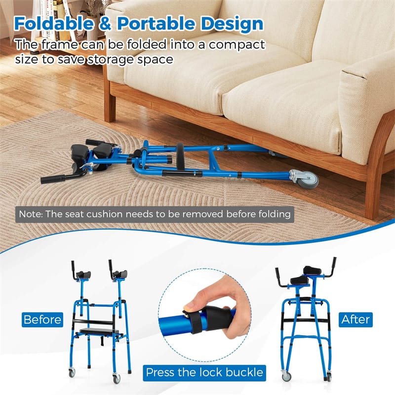 Eletriclife Aluminum Standard Folding Walker Lightweight Stand-Assist Walker with Seat & 5" Wheels for Seniors