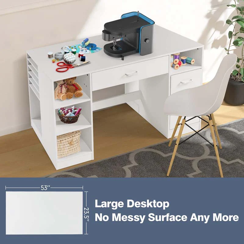 Eletriclife Sewing Craft Table Home Office Computer Desk with Storage Shelves and Drawer