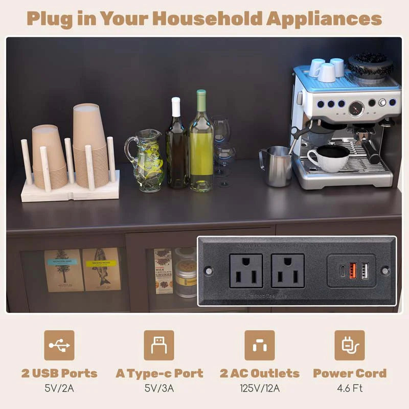 Eletriclife 73 inch Kitchen Pantry Storage Cabinet with LED Lights Power Outlet