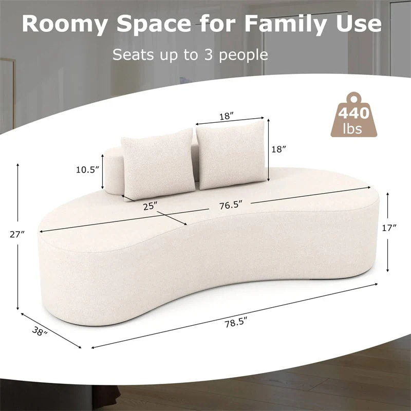 Eletriclife 78.5" Modern Curved Floor Sofa Couch with 2 Cozy Pillows & Low Backrest