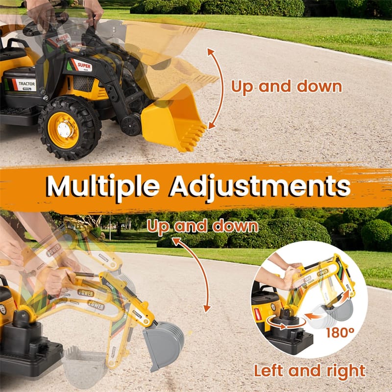 Eletriclife 4-in-1 Kids Ride on Tractor 12V Electric Excavator Bulldozer with Traoler & Remote Control