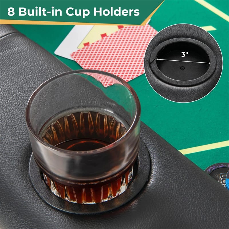 72" Foldable Poker Table for 8 Players with 8 Cup Holders & Casino-Grade Felt